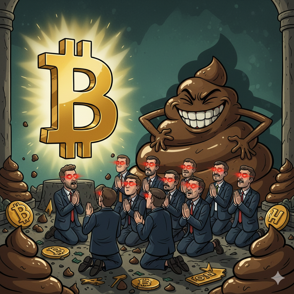 DatXit satirical lore 2025 - Bitcoin worship